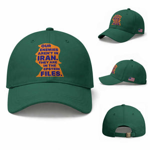 Our Enemies Aren't In Iran Baseball Cap Epstein Files Silhouette Political Satire