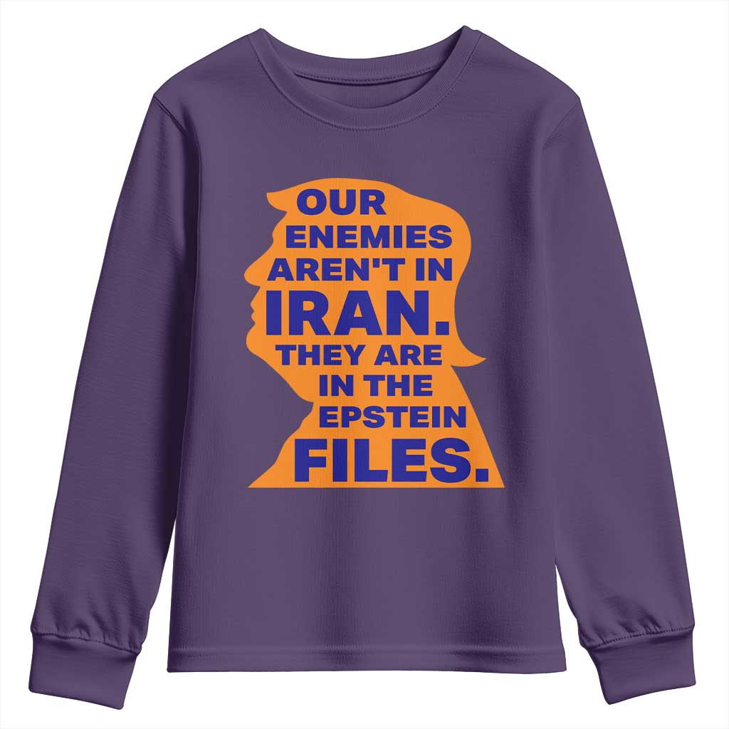 Our Enemies Aren't In Iran Youth Sweatshirt Epstein Files Silhouette Political Satire TS02 Purple Print Your Wear