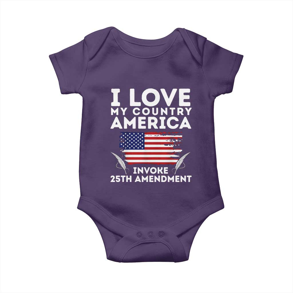 I Love My Country Invoke 25th Amendment Baby Onesie Distressed Flag Patriotic Political Satire TS02 Purple Print Your Wear
