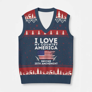 I Love My Country Invoke 25th Amendment V-Neck Knit Sweater Vest Distressed Flag Patriotic Political Satire TS02 Navy Red Print Your Wear