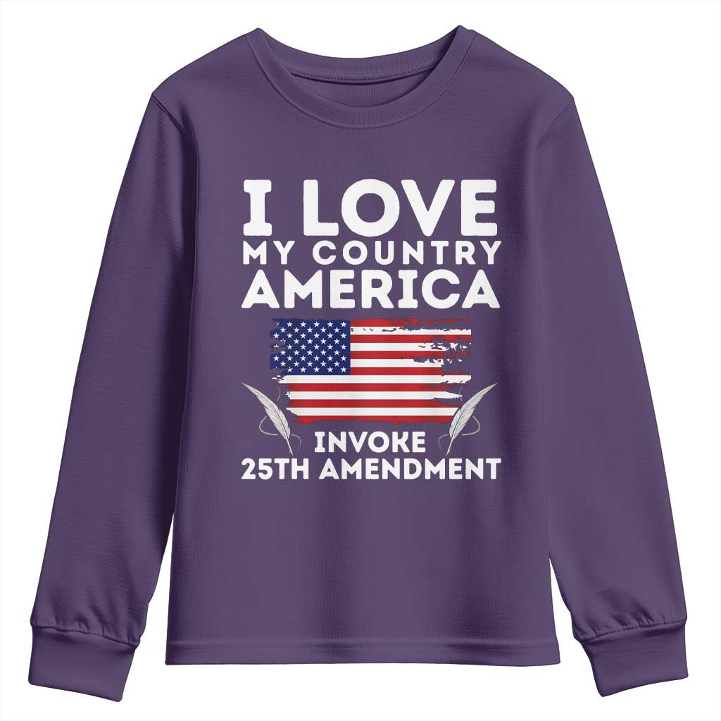 I Love My Country Invoke 25th Amendment Youth Sweatshirt Distressed Flag Patriotic Political Satire TS02 Purple Print Your Wear