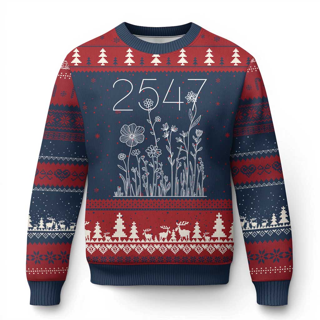 25 47 Floral Wildflower Subtle Graphic Ugly Christmas Sweater Political Satire Patriotic 25th Amendment TS02 Navy Red Print Your Wear