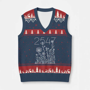 25 47 Floral Wildflower Subtle Graphic V-Neck Knit Sweater Vest Political Satire Patriotic 25th Amendment TS02 Navy Red Print Your Wear
