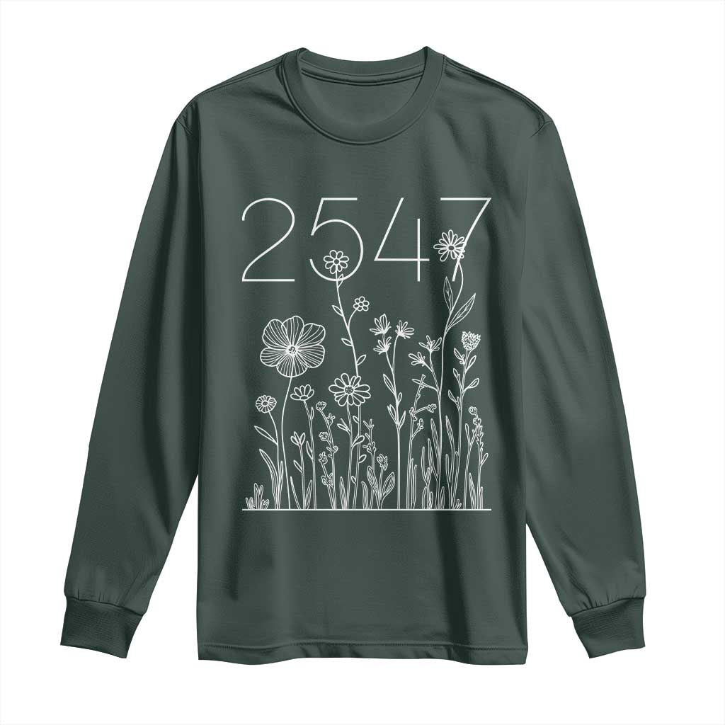 25 47 Floral Wildflower Subtle Graphic Long Sleeve Shirt Political Satire Patriotic 25th Amendment TS02 Dark Forest Green Print Your Wear