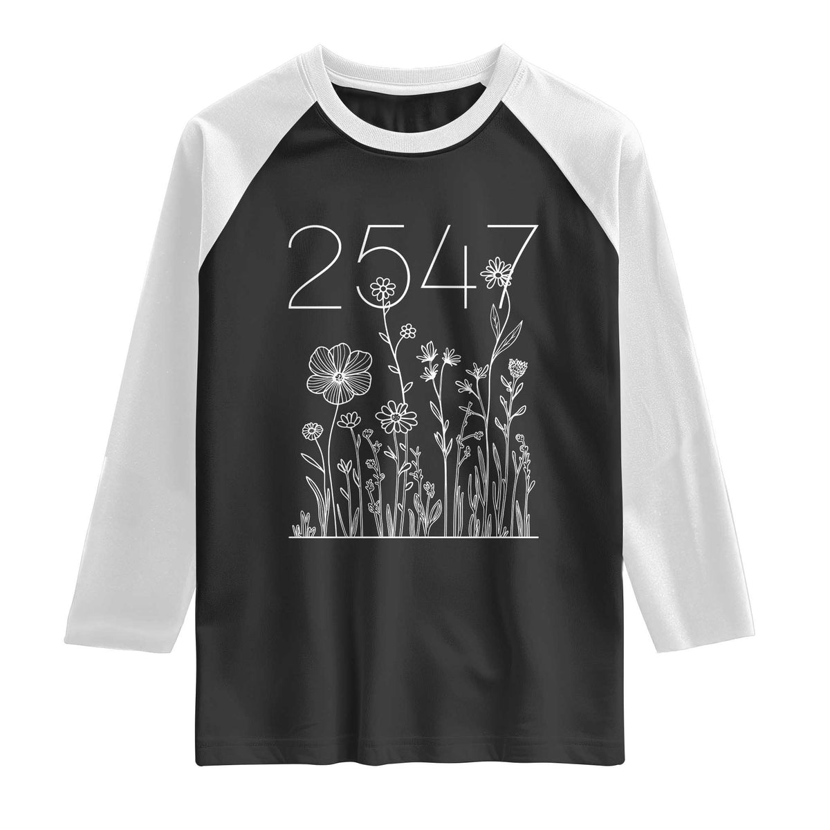 25 47 Floral Wildflower Subtle Graphic Raglan Shirt Political Satire Patriotic 25th Amendment TS02 Black White Print Your Wear