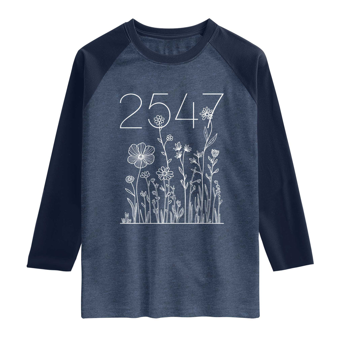 25 47 Floral Wildflower Subtle Graphic Raglan Shirt Political Satire Patriotic 25th Amendment TS02 Heather Denim Navy Print Your Wear