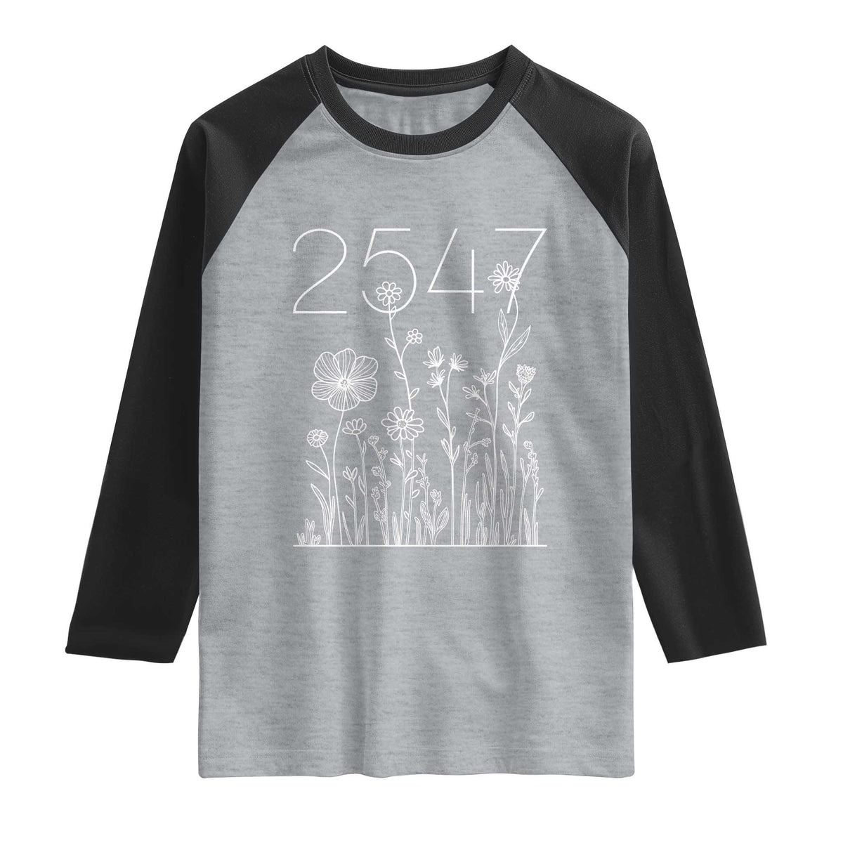25 47 Floral Wildflower Subtle Graphic Raglan Shirt Political Satire Patriotic 25th Amendment TS02 Heather Gray Black Print Your Wear