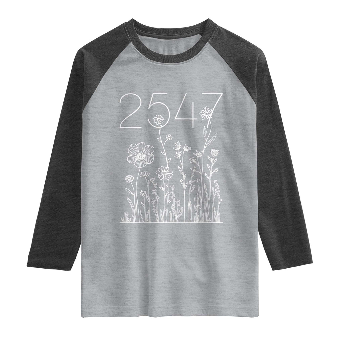 25 47 Floral Wildflower Subtle Graphic Raglan Shirt Political Satire Patriotic 25th Amendment TS02 Heather Gray Heather Charcoal Print Your Wear