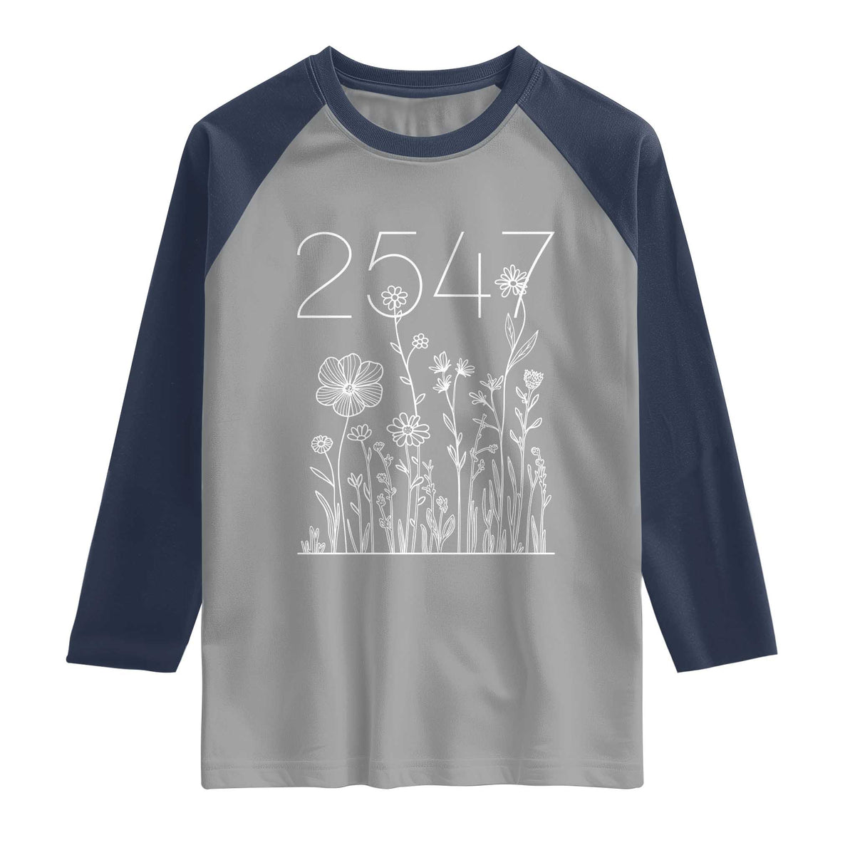 25 47 Floral Wildflower Subtle Graphic Raglan Shirt Political Satire Patriotic 25th Amendment TS02 Sport Gray Navy Print Your Wear