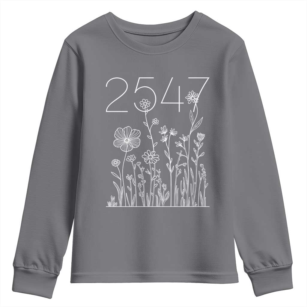 25 47 Floral Wildflower Subtle Graphic Youth Sweatshirt Political Satire Patriotic 25th Amendment TS02 Charcoal Print Your Wear