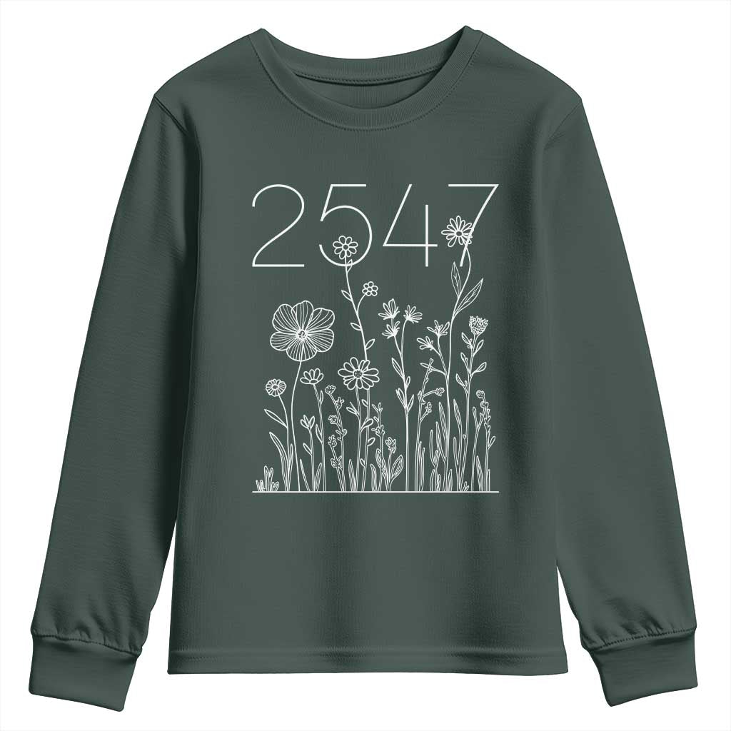 25 47 Floral Wildflower Subtle Graphic Youth Sweatshirt Political Satire Patriotic 25th Amendment TS02 Dark Forest Green Print Your Wear