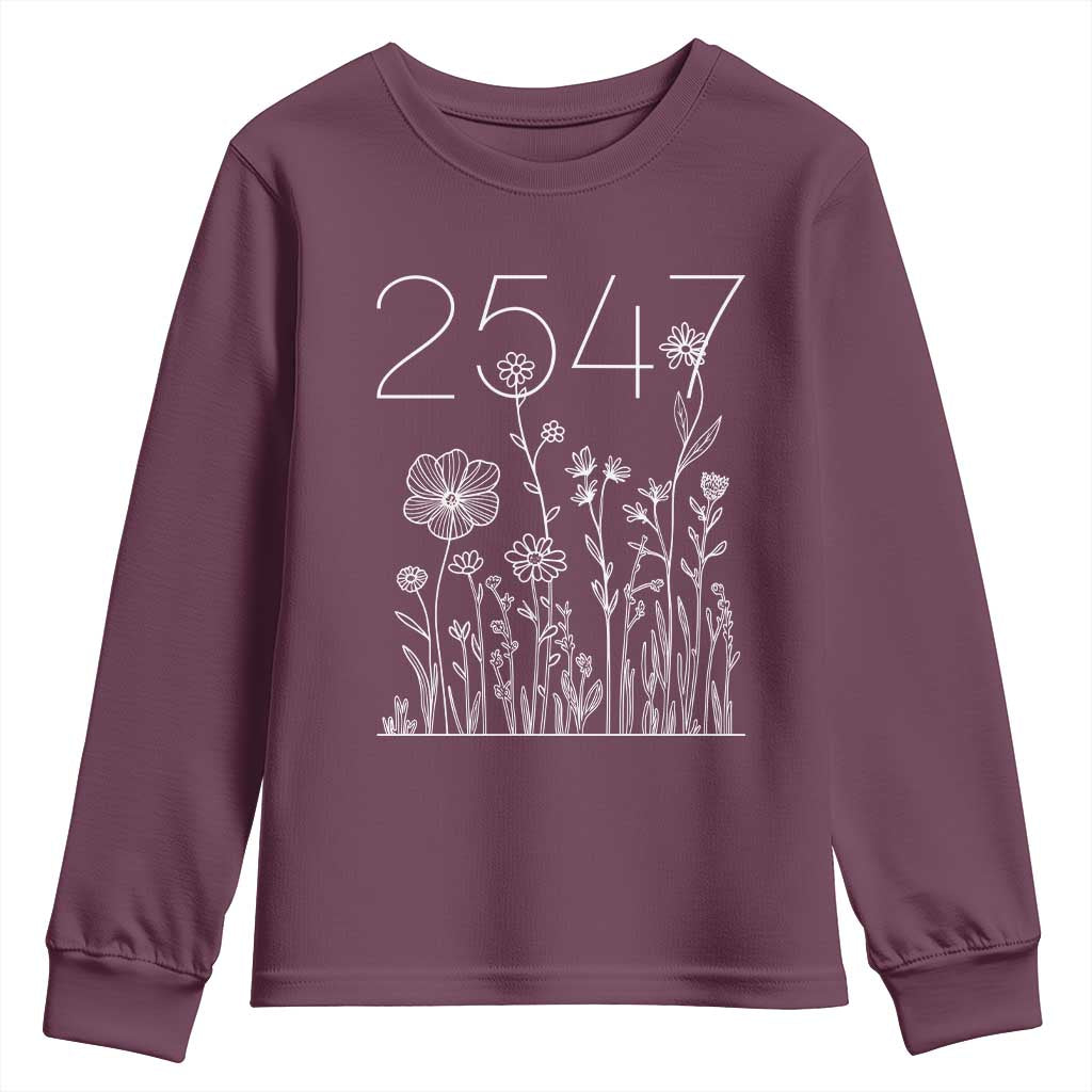 25 47 Floral Wildflower Subtle Graphic Youth Sweatshirt Political Satire Patriotic 25th Amendment TS02 Maroon Print Your Wear