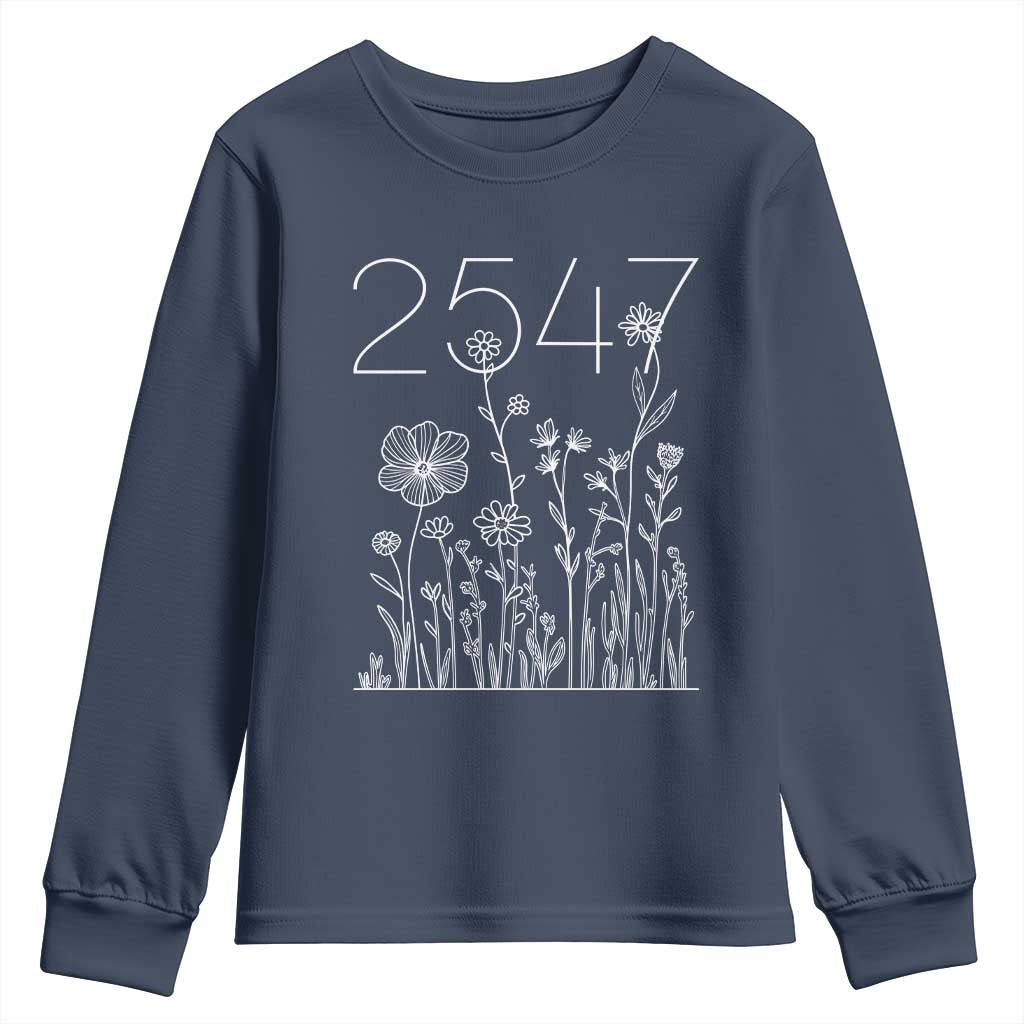 25 47 Floral Wildflower Subtle Graphic Youth Sweatshirt Political Satire Patriotic 25th Amendment TS02 Navy Print Your Wear