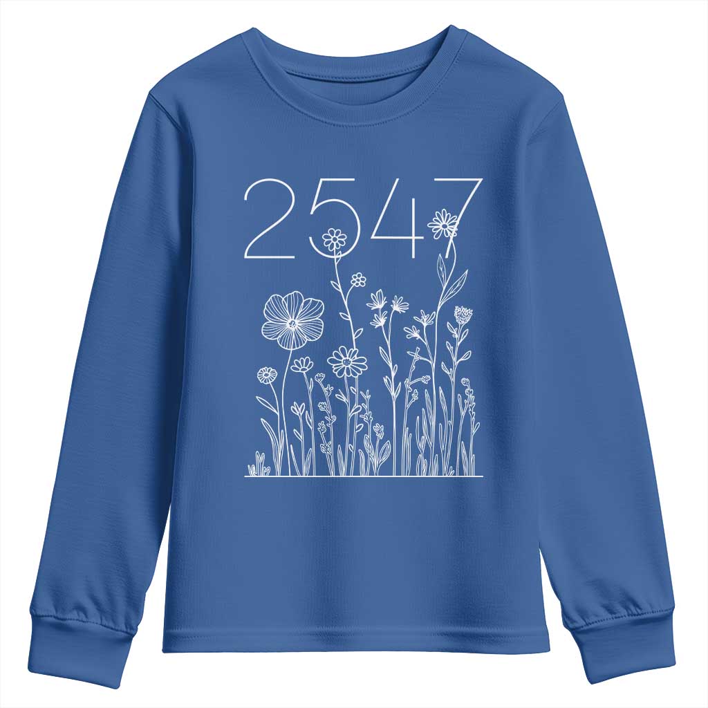 25 47 Floral Wildflower Subtle Graphic Youth Sweatshirt Political Satire Patriotic 25th Amendment TS02 Royal Blue Print Your Wear