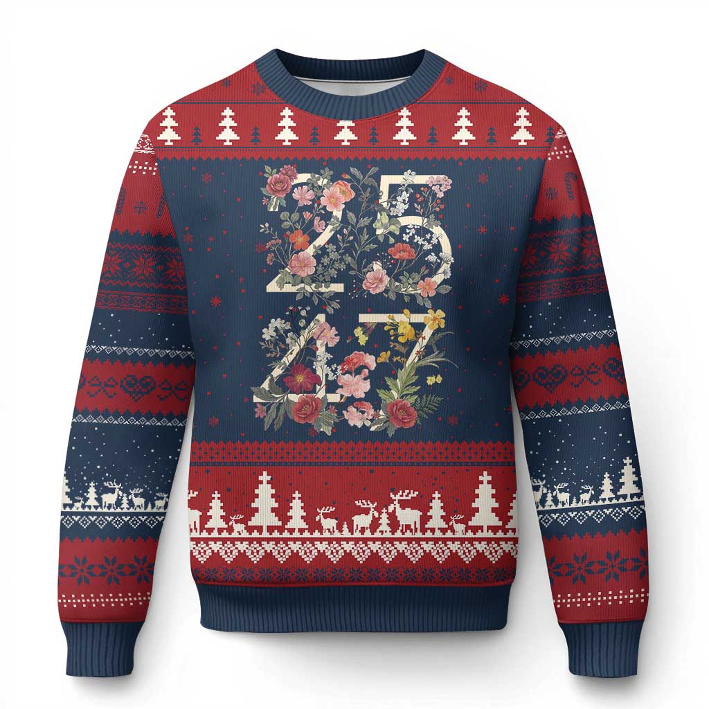 2547 Wildflower Floral Graphic Ugly Christmas Sweater Subtle Coded 25th Amendment Political Satire Aesthetic TS02 Navy Red Print Your Wear