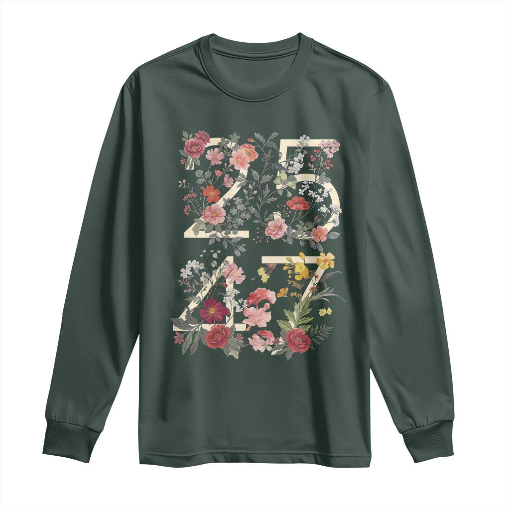 2547 Wildflower Floral Graphic Long Sleeve Shirt Subtle Coded 25th Amendment Political Satire Aesthetic TS02 Dark Forest Green Print Your Wear