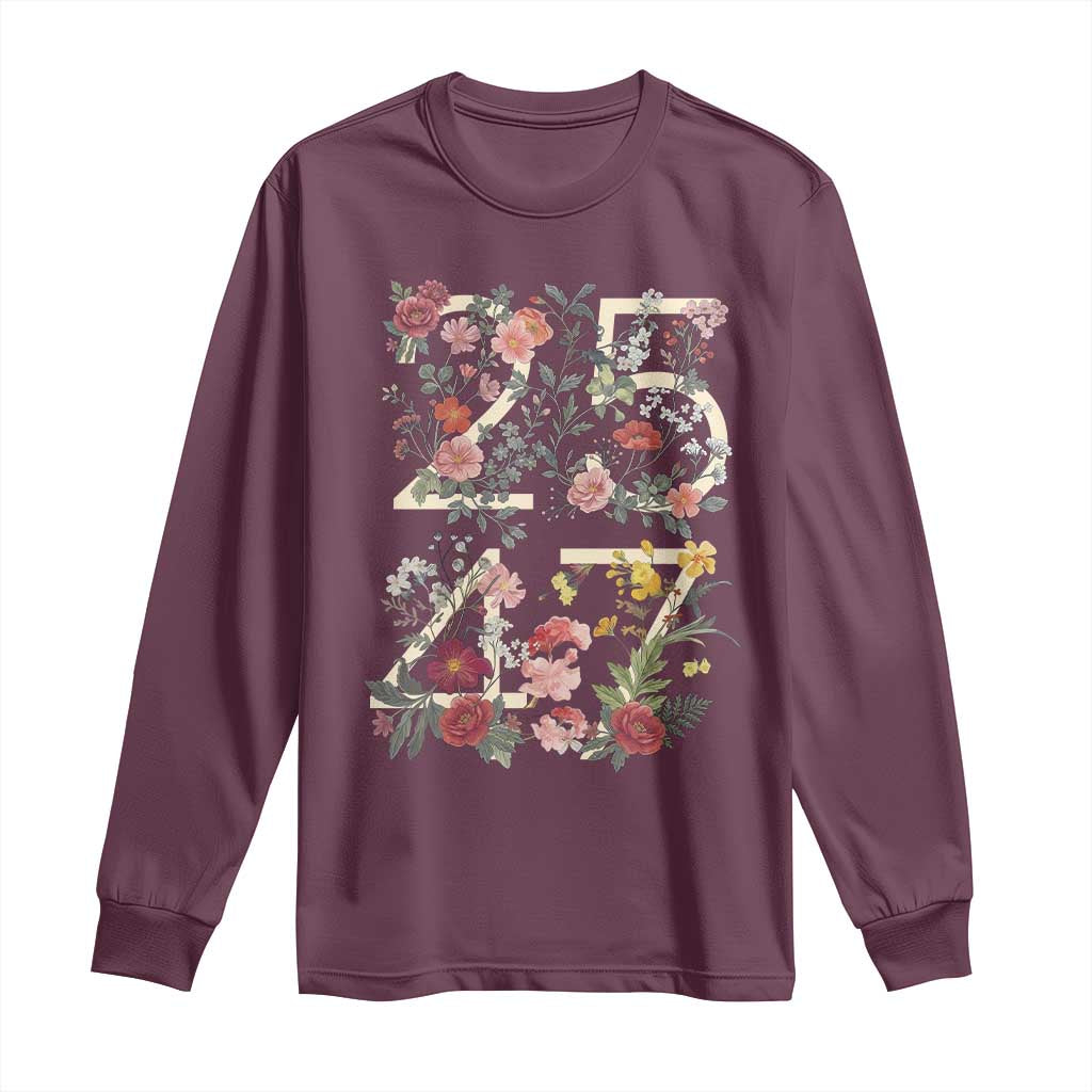 2547 Wildflower Floral Graphic Long Sleeve Shirt Subtle Coded 25th Amendment Political Satire Aesthetic TS02 Maroon Print Your Wear