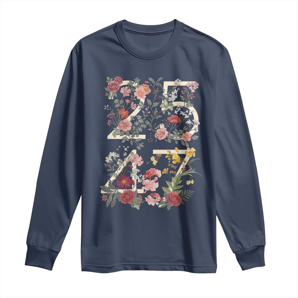 2547 Wildflower Floral Graphic Long Sleeve Shirt Subtle Coded 25th Amendment Political Satire Aesthetic TS02 Navy Print Your Wear