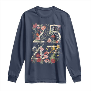 2547 Wildflower Floral Graphic Long Sleeve Shirt Subtle Coded 25th Amendment Political Satire Aesthetic TS02 Navy Print Your Wear