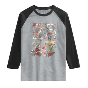2547 Wildflower Floral Graphic Raglan Shirt Subtle Coded 25th Amendment Political Satire Aesthetic TS02 Heather Gray Black Print Your Wear