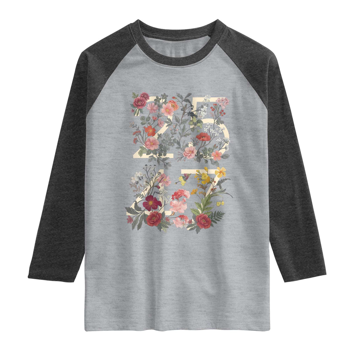 2547 Wildflower Floral Graphic Raglan Shirt Subtle Coded 25th Amendment Political Satire Aesthetic TS02 Heather Gray Heather Charcoal Print Your Wear