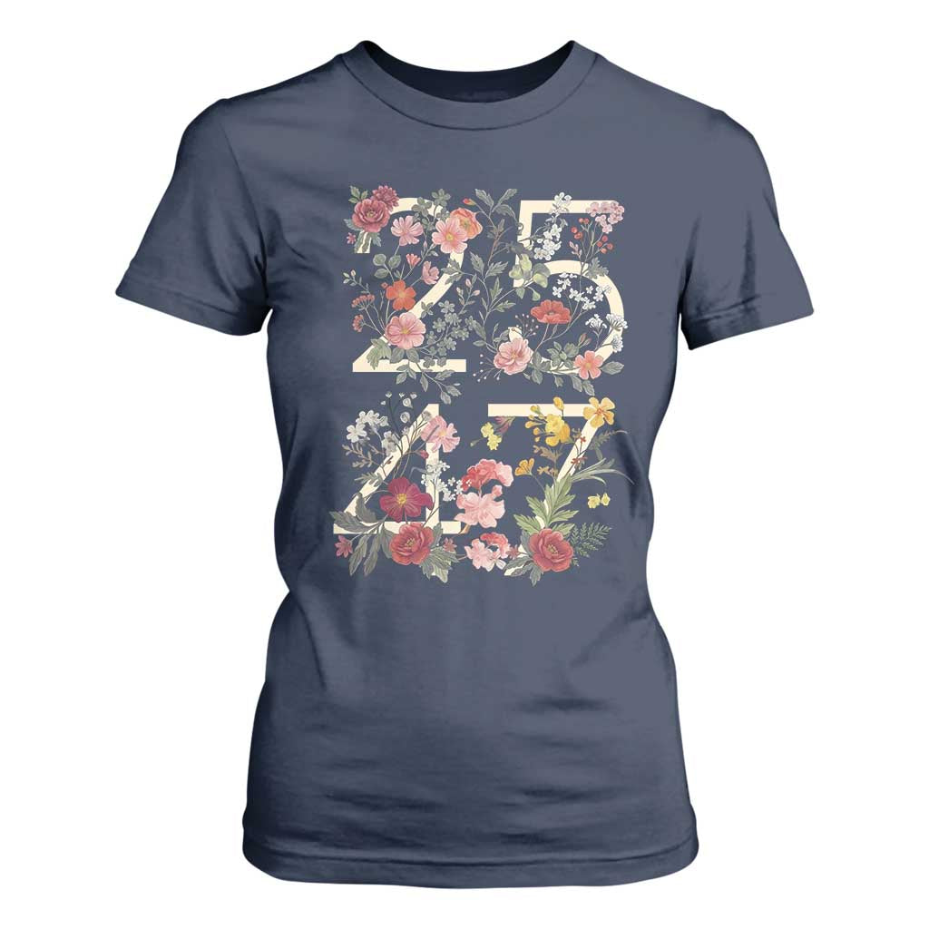 2547 Wildflower Floral Graphic T Shirt For Women Subtle Coded 25th Amendment Political Satire Aesthetic TS02 Navy Print Your Wear