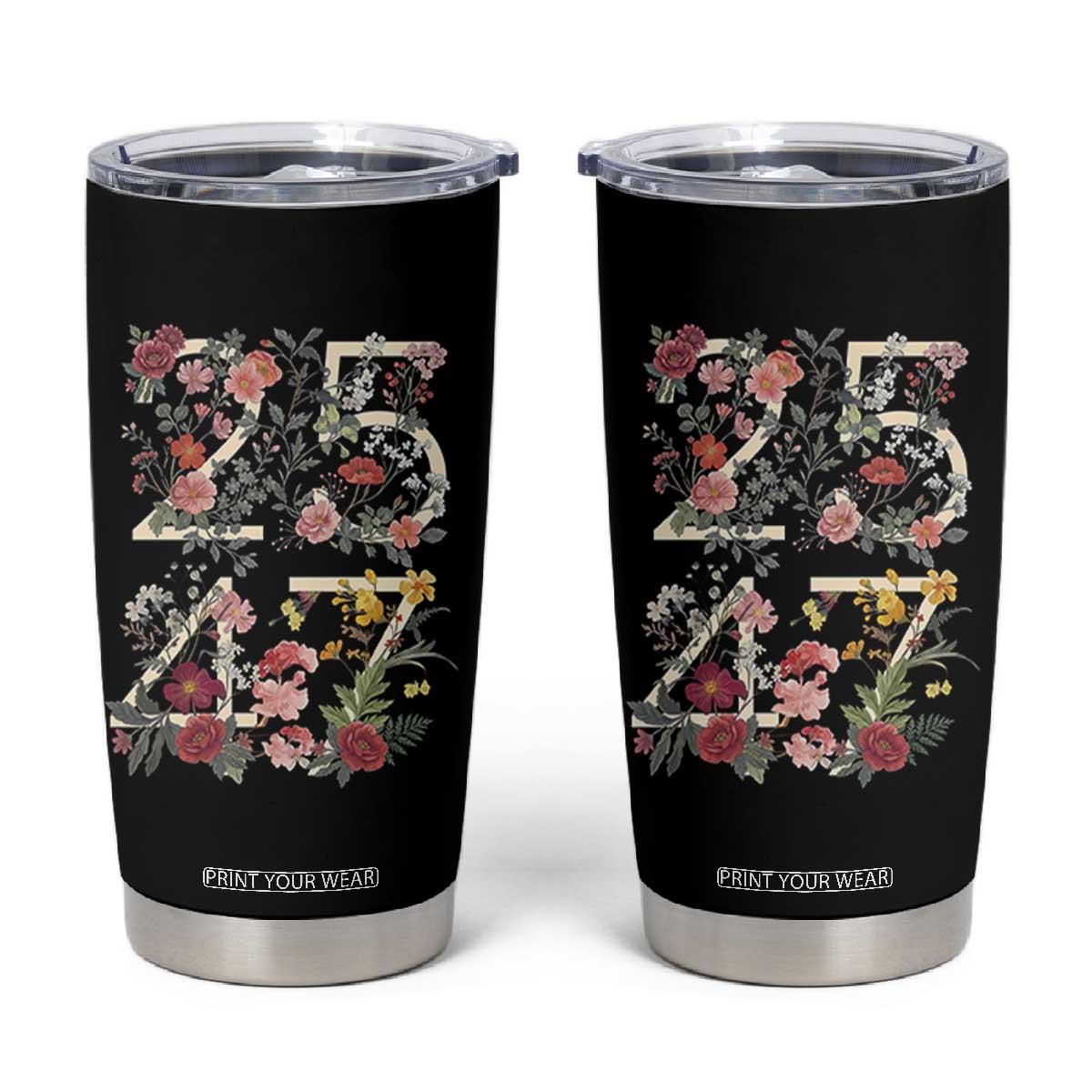 2547 Wildflower Floral Graphic Tumbler Cup Subtle Coded 25th Amendment Political Satire Aesthetic TS02 Black Print Your Wear
