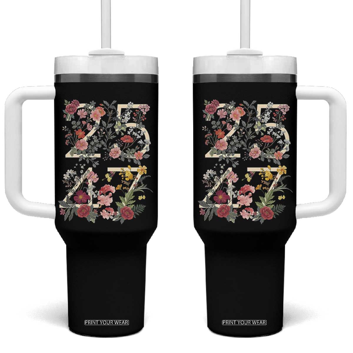 2547 Wildflower Floral Graphic Tumbler With Handle Subtle Coded 25th Amendment Political Satire Aesthetic TS02 One Size: 40 oz Black Print Your Wear