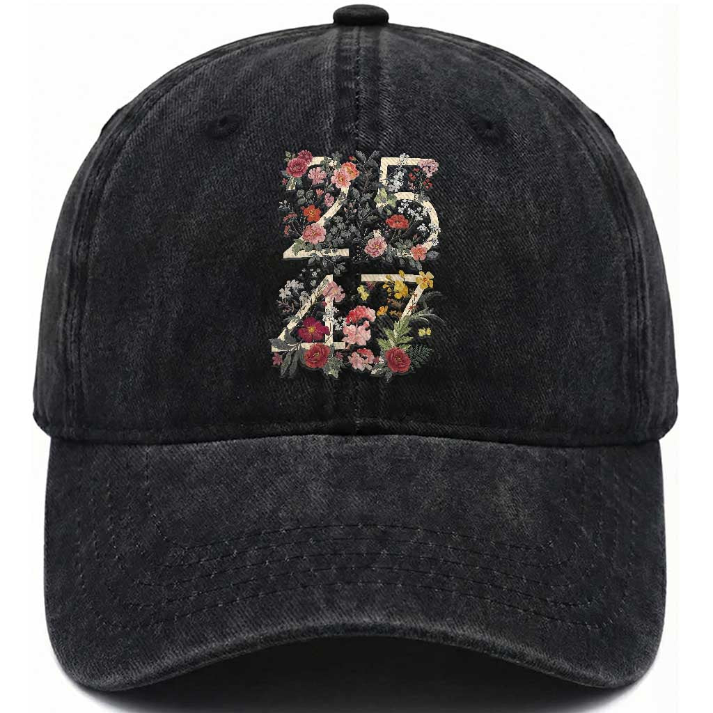 2547 Wildflower Floral Graphic Washed Cotton Baseball Cap Subtle Coded 25th Amendment Political Satire Aesthetic TS02 Print Your Wear