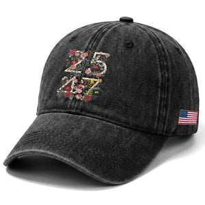 2547 Wildflower Floral Graphic Washed Cotton Baseball Cap Subtle Coded 25th Amendment Political Satire Aesthetic TS02 Print Your Wear