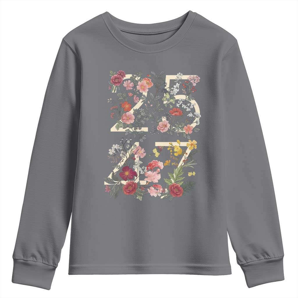2547 Wildflower Floral Graphic Youth Sweatshirt Subtle Coded 25th Amendment Political Satire Aesthetic TS02 Charcoal Print Your Wear