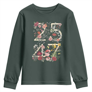 2547 Wildflower Floral Graphic Youth Sweatshirt Subtle Coded 25th Amendment Political Satire Aesthetic TS02 Dark Forest Green Print Your Wear