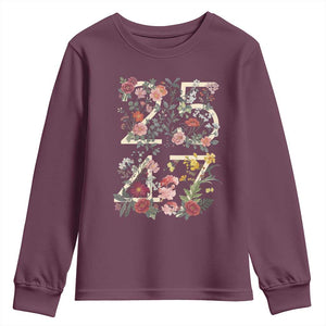 2547 Wildflower Floral Graphic Youth Sweatshirt Subtle Coded 25th Amendment Political Satire Aesthetic TS02 Maroon Print Your Wear
