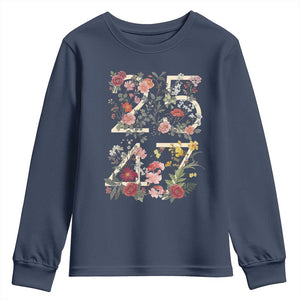 2547 Wildflower Floral Graphic Youth Sweatshirt Subtle Coded 25th Amendment Political Satire Aesthetic TS02 Navy Print Your Wear