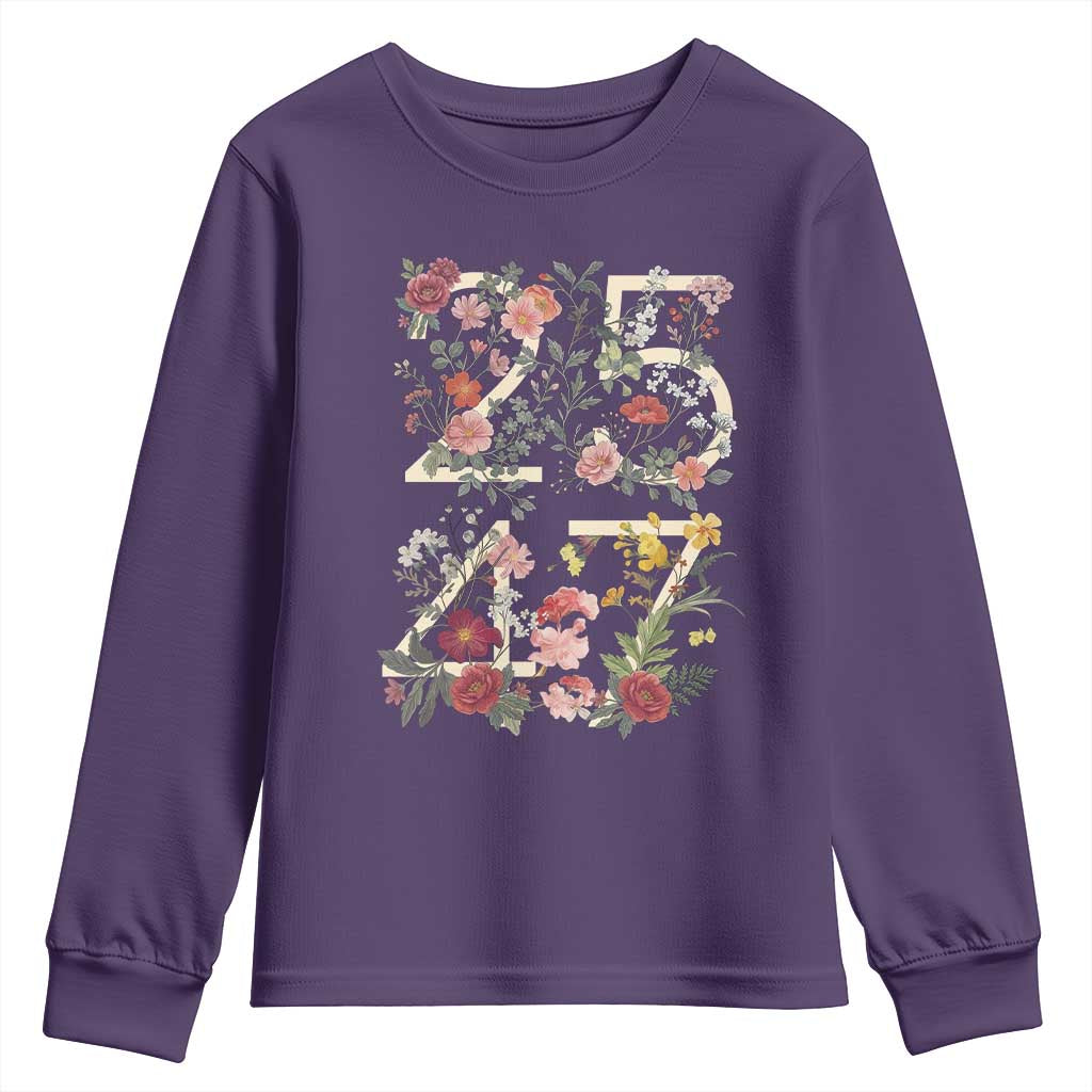 2547 Wildflower Floral Graphic Youth Sweatshirt Subtle Coded 25th Amendment Political Satire Aesthetic TS02 Purple Print Your Wear