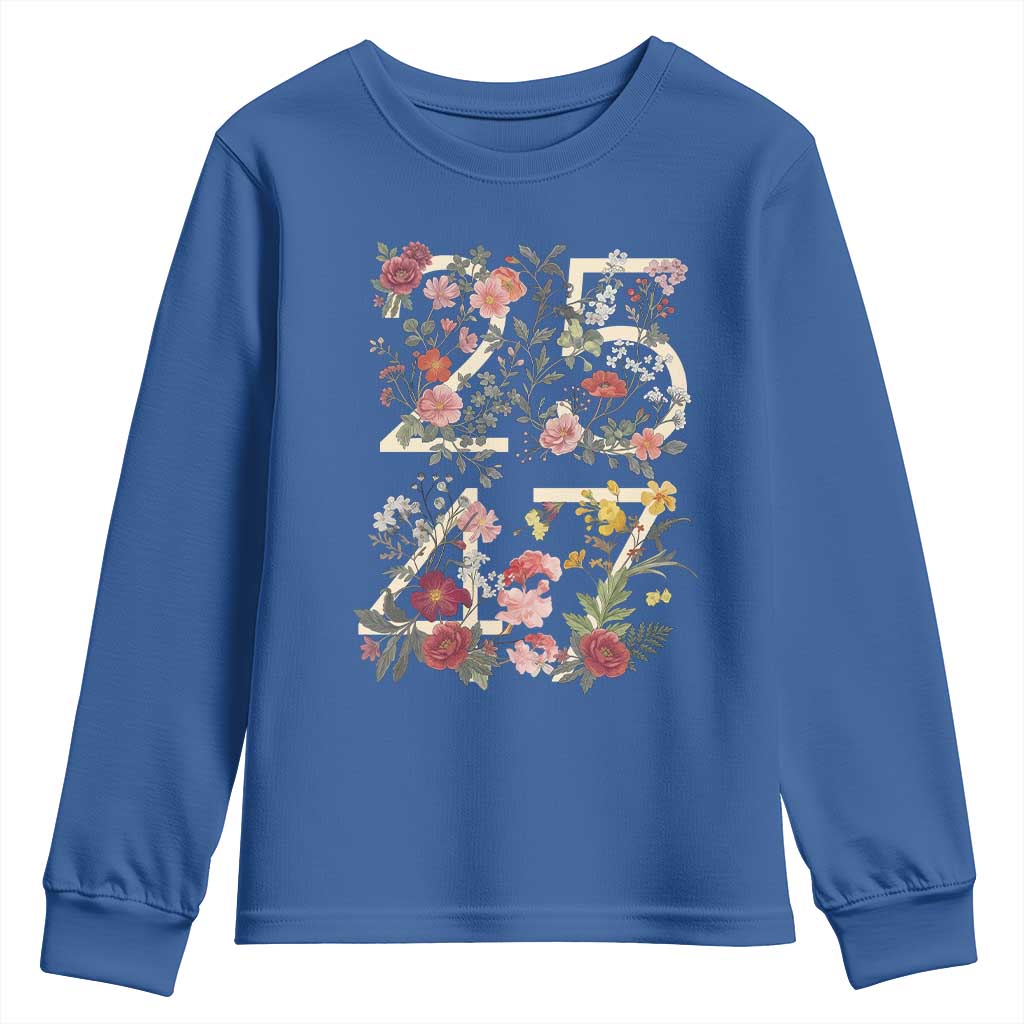 2547 Wildflower Floral Graphic Youth Sweatshirt Subtle Coded 25th Amendment Political Satire Aesthetic TS02 Royal Blue Print Your Wear