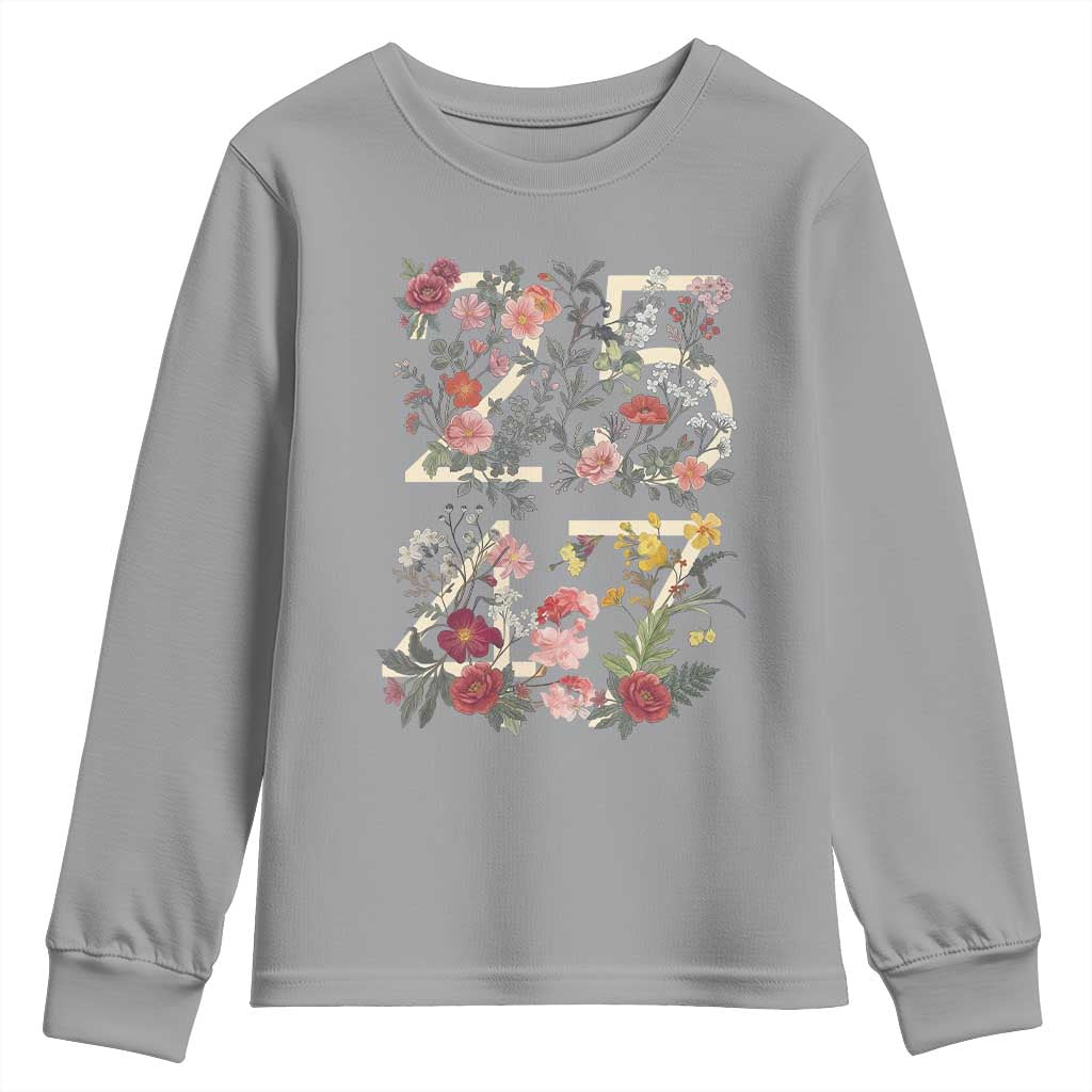 2547 Wildflower Floral Graphic Youth Sweatshirt Subtle Coded 25th Amendment Political Satire Aesthetic TS02 Sport Gray Print Your Wear