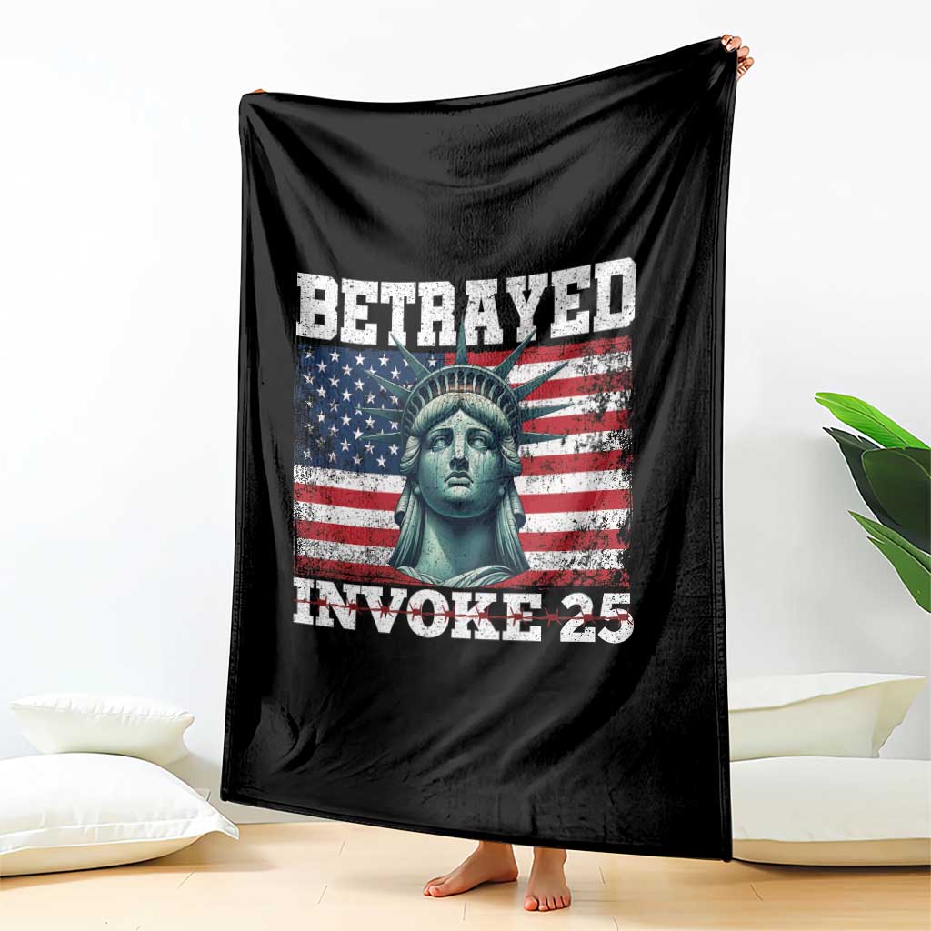 Betrayed Invoke 25 Statue of Liberty Crying Throw Blanket 25th Amendment Distressed Flag Political Satire Graphic TS02 Print Your Wear