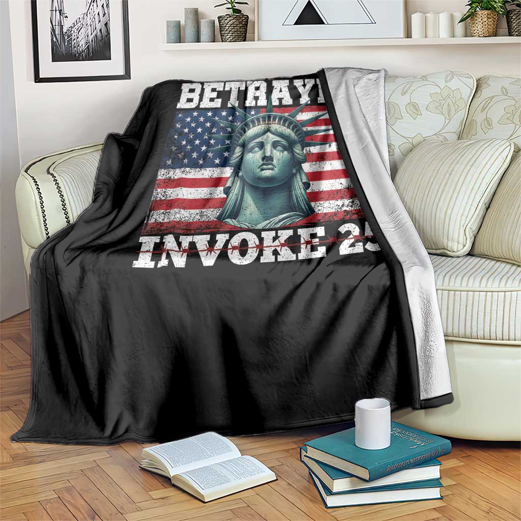 Betrayed Invoke 25 Statue of Liberty Crying Throw Blanket 25th Amendment Distressed Flag Political Satire Graphic TS02 Print Your Wear