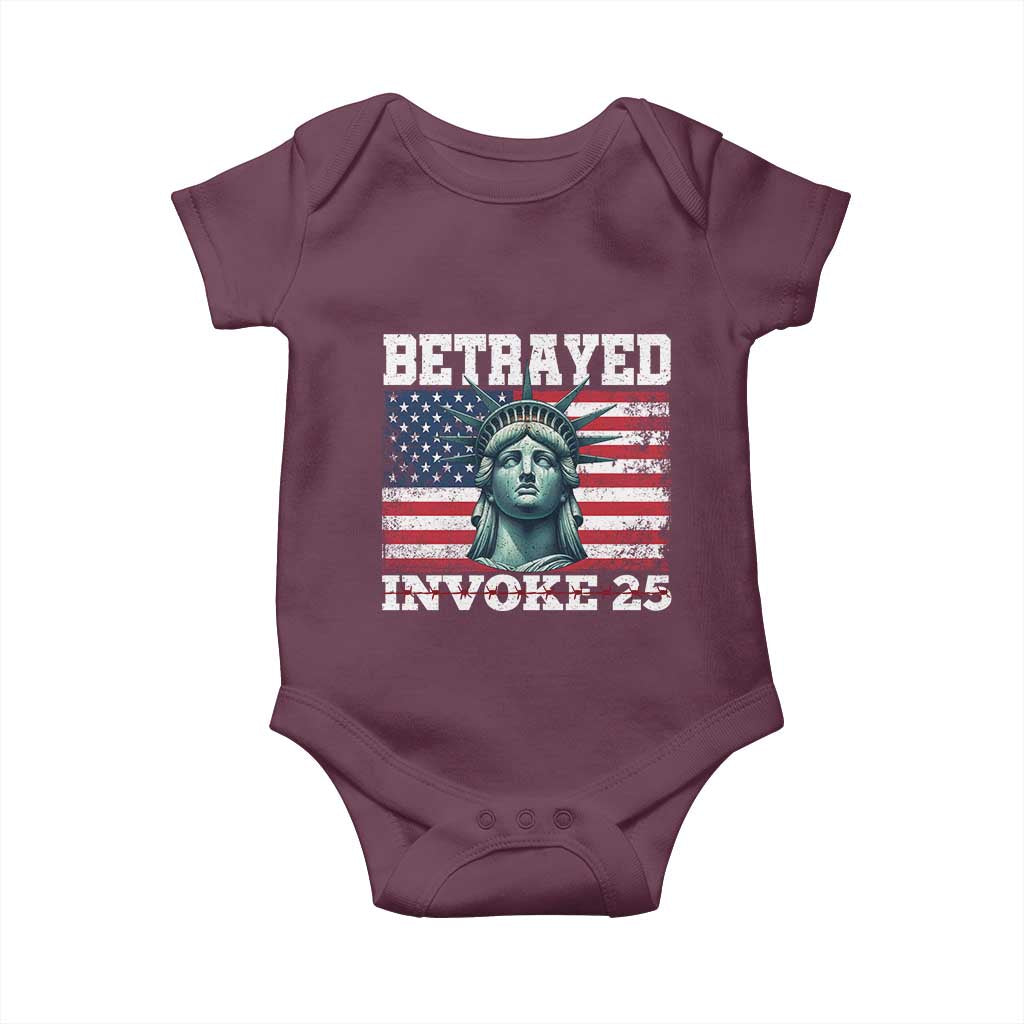 Betrayed Invoke 25 Statue of Liberty Crying Baby Onesie 25th Amendment Distressed Flag Political Satire Graphic TS02 Maroon Print Your Wear