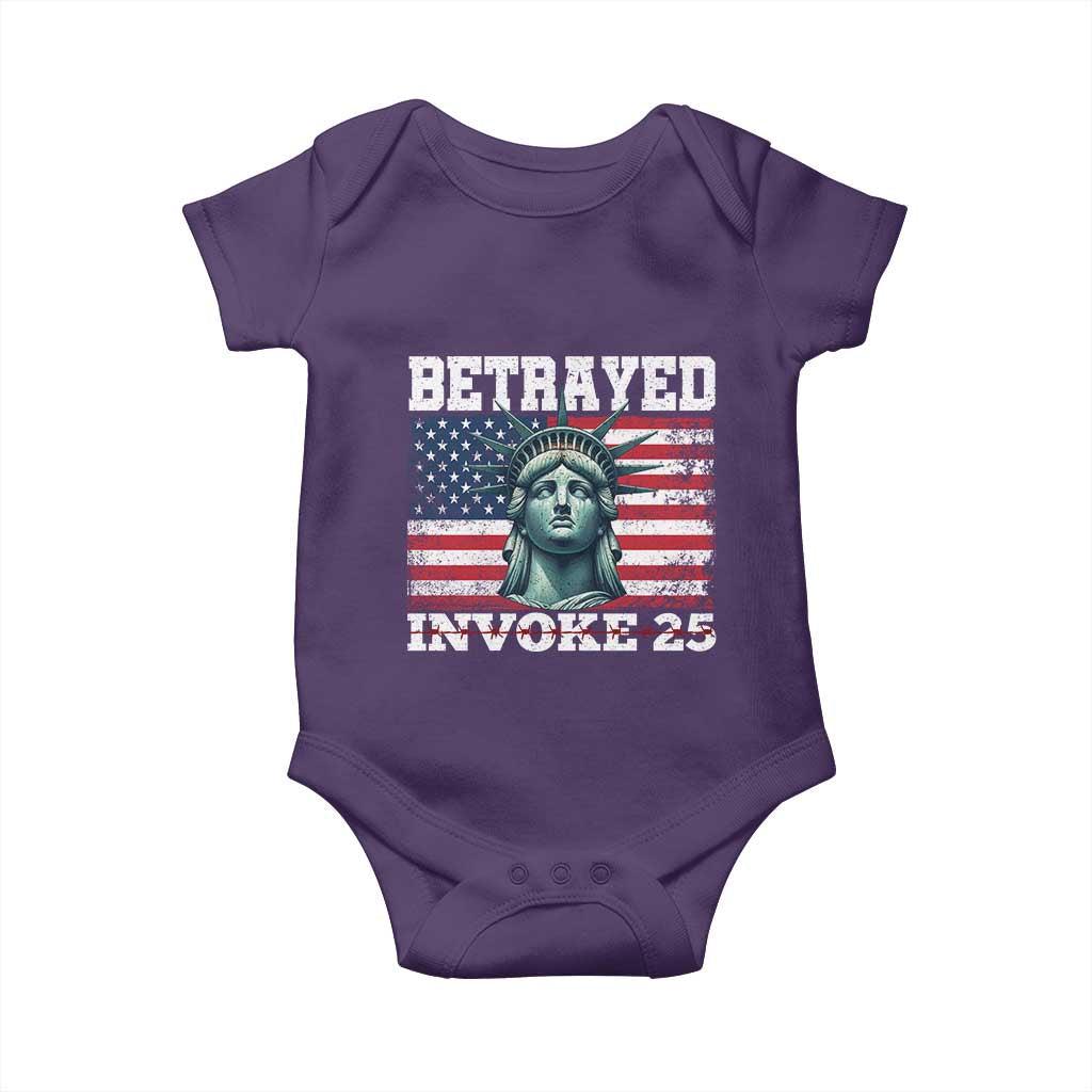 Betrayed Invoke 25 Statue of Liberty Crying Baby Onesie 25th Amendment Distressed Flag Political Satire Graphic TS02 Purple Print Your Wear