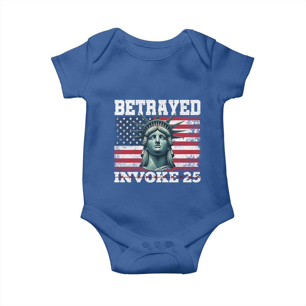 Betrayed Invoke 25 Statue of Liberty Crying Baby Onesie 25th Amendment Distressed Flag Political Satire Graphic TS02 Royal Blue Print Your Wear