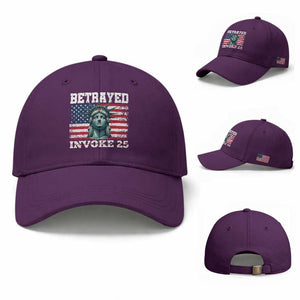 Betrayed Invoke 25 Statue of Liberty Crying Baseball Cap 25th Amendment Distressed Flag Political Satire Graphic TS02 Baseball Cap Universal Fit Purple Print Your Wear