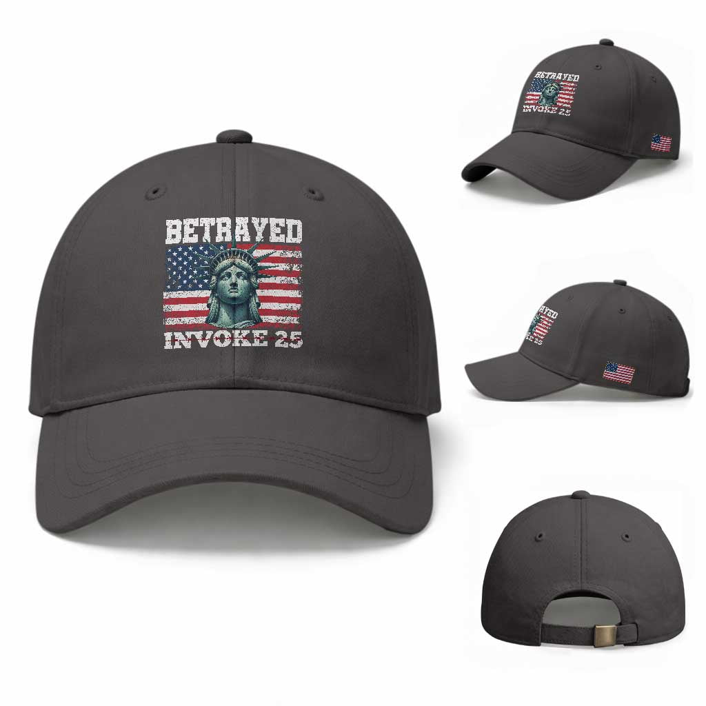 Betrayed Invoke 25 Statue of Liberty Crying Baseball Cap 25th Amendment Distressed Flag Political Satire Graphic TS02 Baseball Cap Universal Fit Dark Gray Print Your Wear