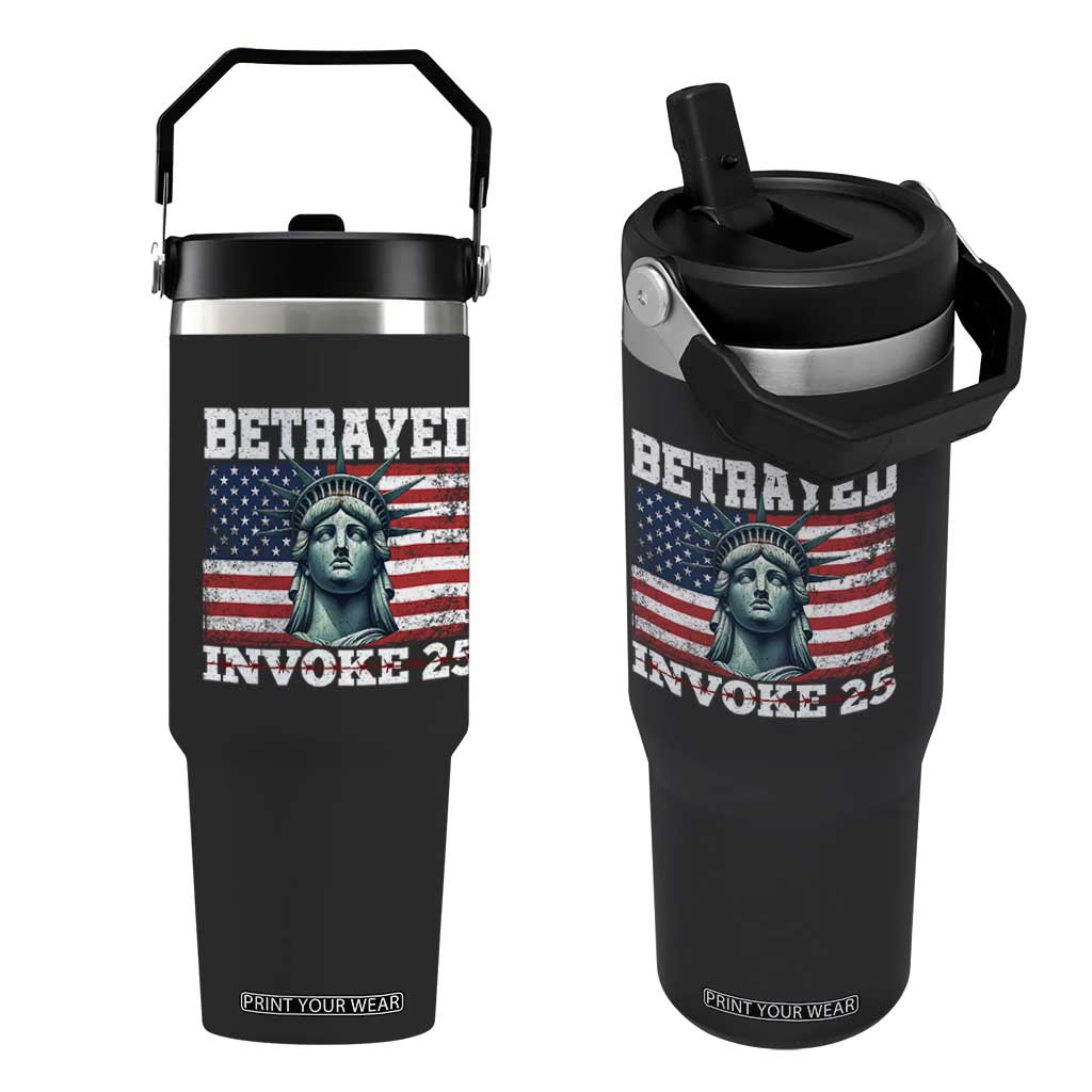 Betrayed Invoke 25 Statue of Liberty Crying Flip Straw Tumbler 25th Amendment Distressed Flag Political Satire Graphic TS02 One Size: 30 oz Black Print Your Wear