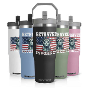 Betrayed Invoke 25 Statue of Liberty Crying Flip Straw Tumbler 25th Amendment Distressed Flag Political Satire Graphic TS02 Print Your Wear