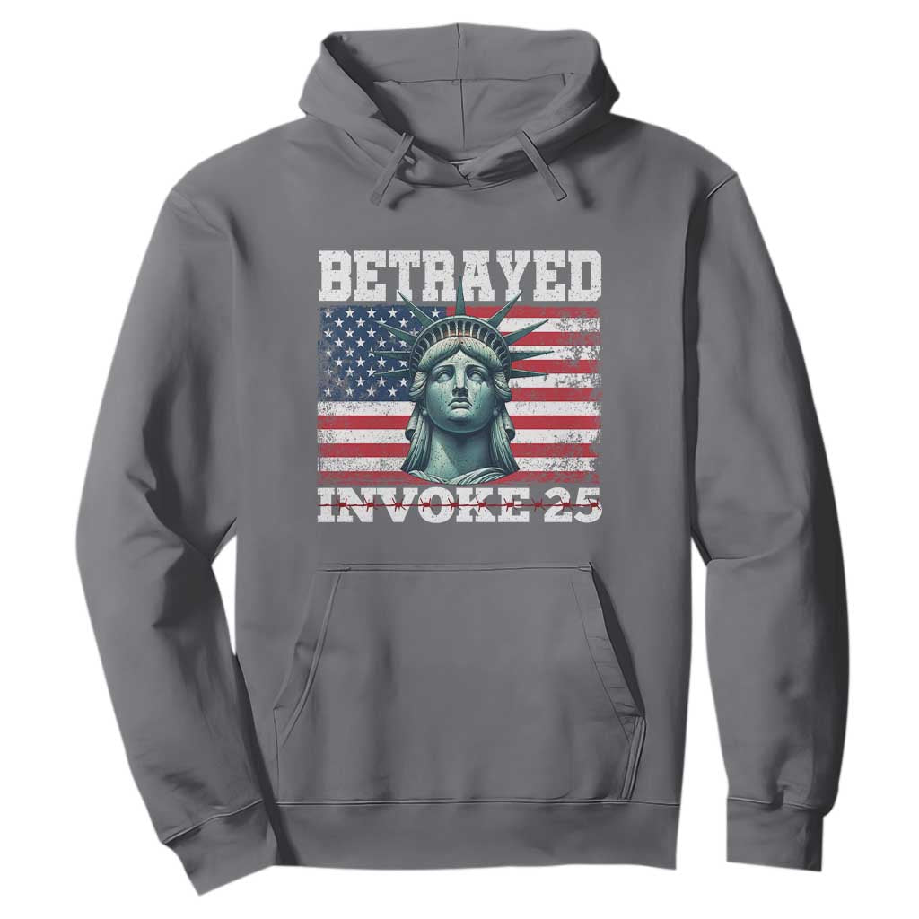 Betrayed Invoke 25 Statue of Liberty Crying Hoodie 25th Amendment Distressed Flag Political Satire Graphic TS02 Charcoal Print Your Wear