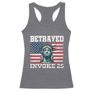 Betrayed Invoke 25 Statue of Liberty Crying Racerback Tank Top 25th Amendment Distressed Flag Political Satire Graphic TS02 Charcoal Print Your Wear