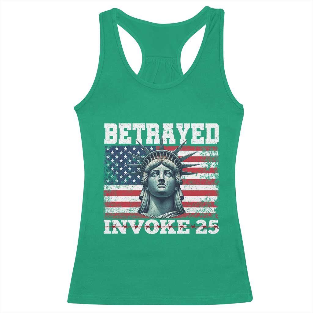 Betrayed Invoke 25 Statue of Liberty Crying Racerback Tank Top 25th Amendment Distressed Flag Political Satire Graphic TS02 Irish Green Print Your Wear