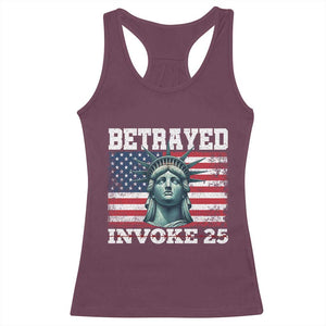 Betrayed Invoke 25 Statue of Liberty Crying Racerback Tank Top 25th Amendment Distressed Flag Political Satire Graphic TS02 Maroon Print Your Wear